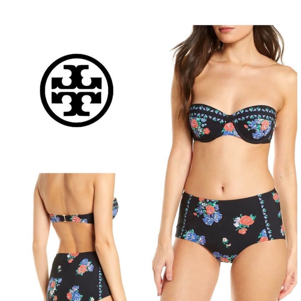 New. Tory Burch black tea rose bikini set. Medium. Normally $298